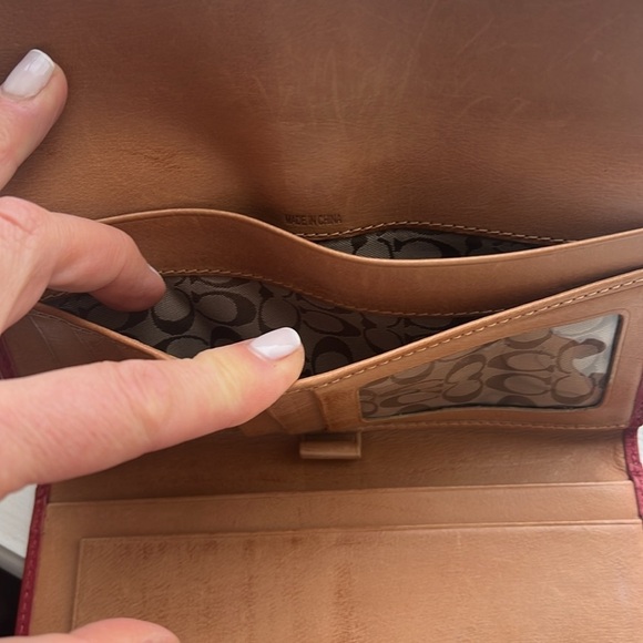 Coach Long Red Leather Trifold Clutch Wallet - Picture 10 of 12
